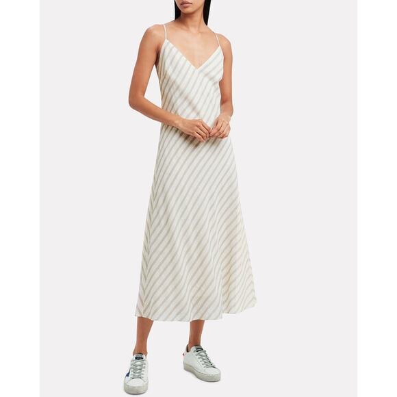 FRAME Striped Bias Slip Dress Size Small Cream Tan Maxi Midi Chic Sexy Neutrals - Picture 2 of 16